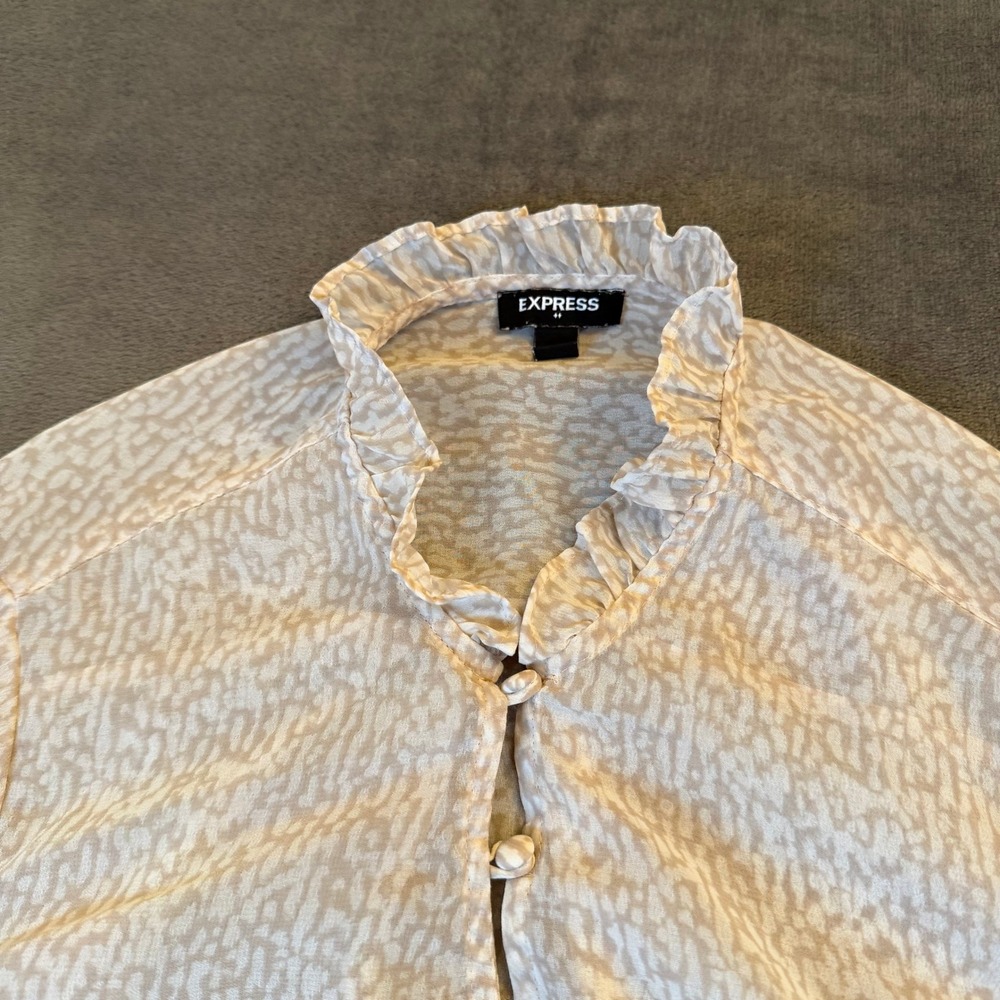 Express Sheer Ruffle Neck Button Front Blouse Top… - image 2
